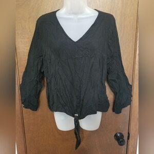 Torrid Black V-Neck Tie-Hem Loose-Fit Blouse